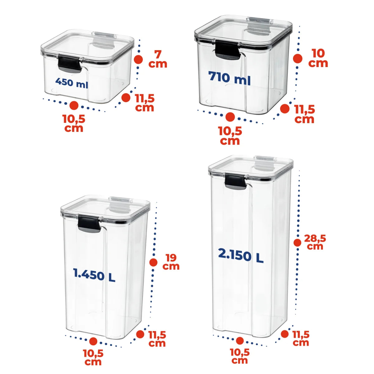 Conjunto 9 Potes Herméticos em Acrílico Empilhável com Vedação